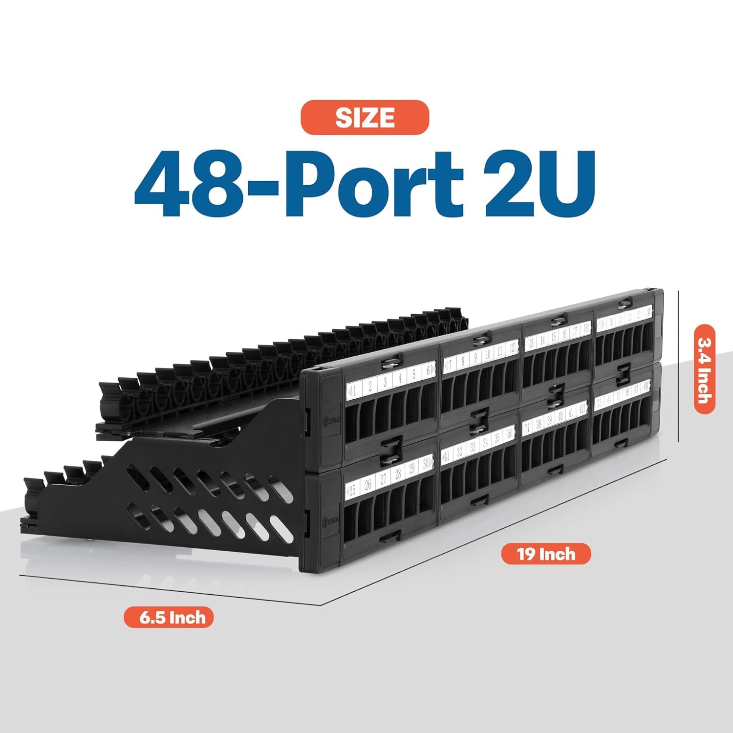 Everest 48 Port Keystone Patch Panel (1-Pack) - Removable 6-Port Panels - Use with Slim Profile Keystones ONLY (Wider Jacks May not fit Side by Side) - 16 Blank Keystone Jack Inserts Included - Image 6
