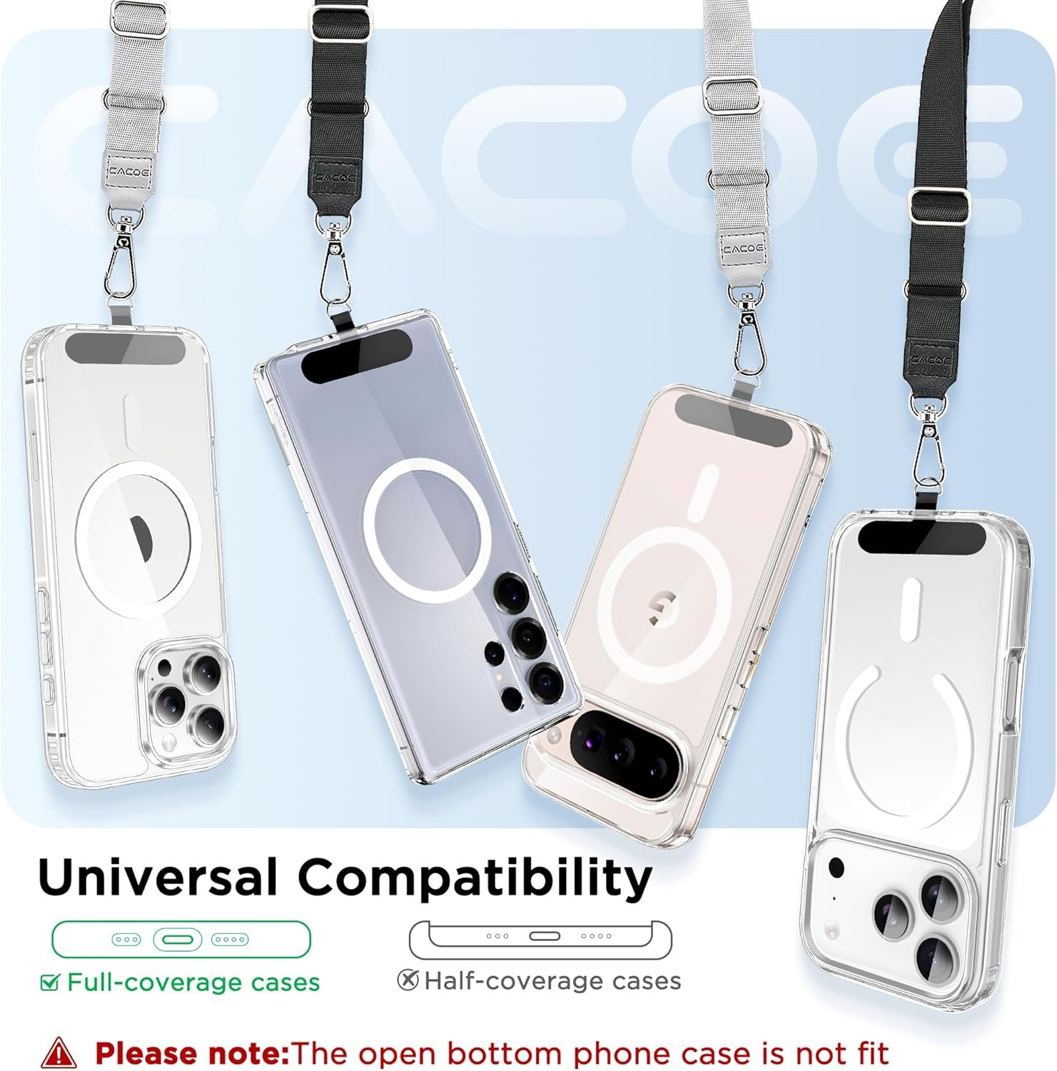 CACOE Phone Lanyard 2 Pack-2× Adjustable Neck Strap,2×Patches,Universal Multifuctional Lanyards Compatible with Most Smartphones(Black+Gray) - Image 4