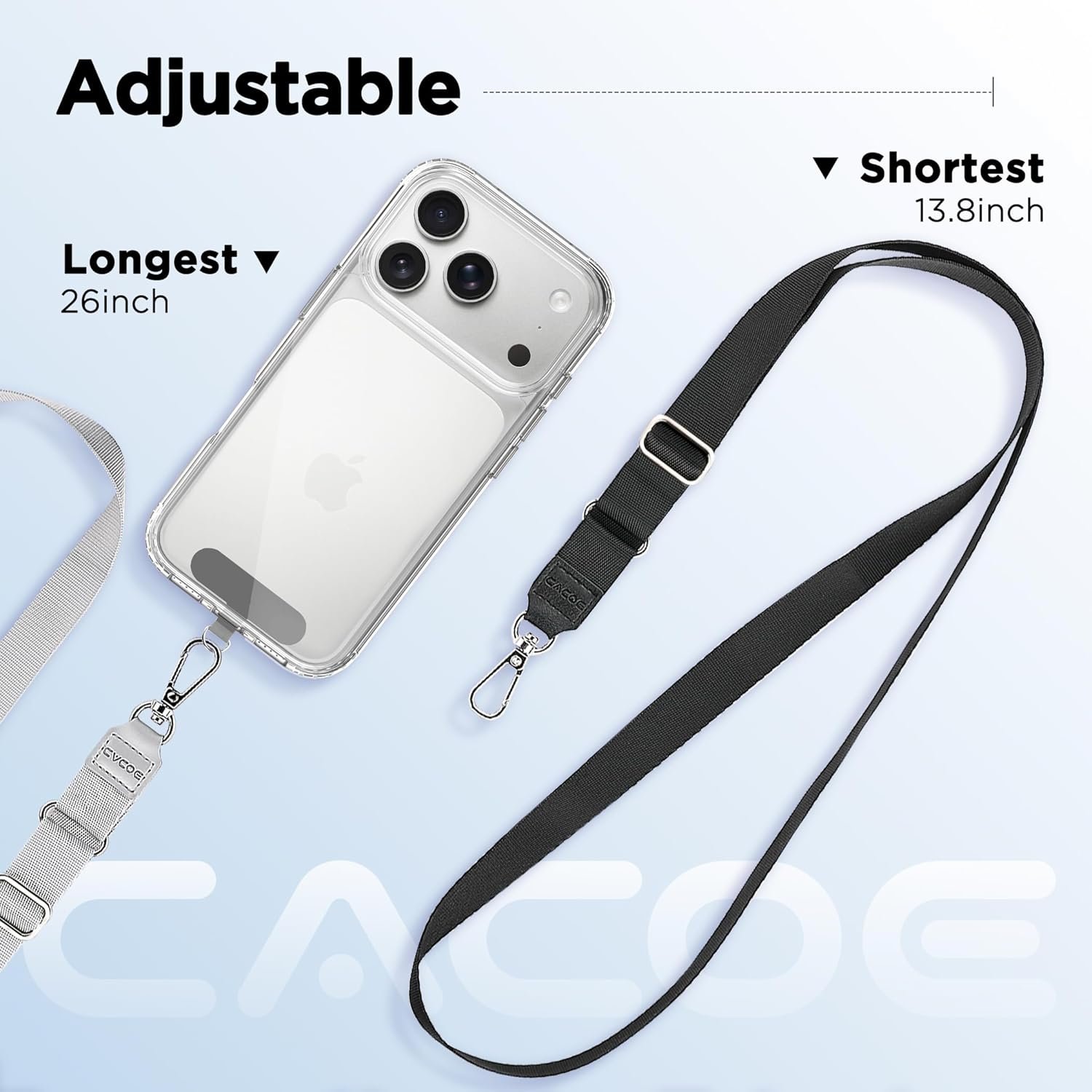 CACOE Phone Lanyard 2 Pack-2× Adjustable Neck Strap,2×Patches,Universal Multifuctional Lanyards Compatible with Most Smartphones(Black+Gray) - Image 5