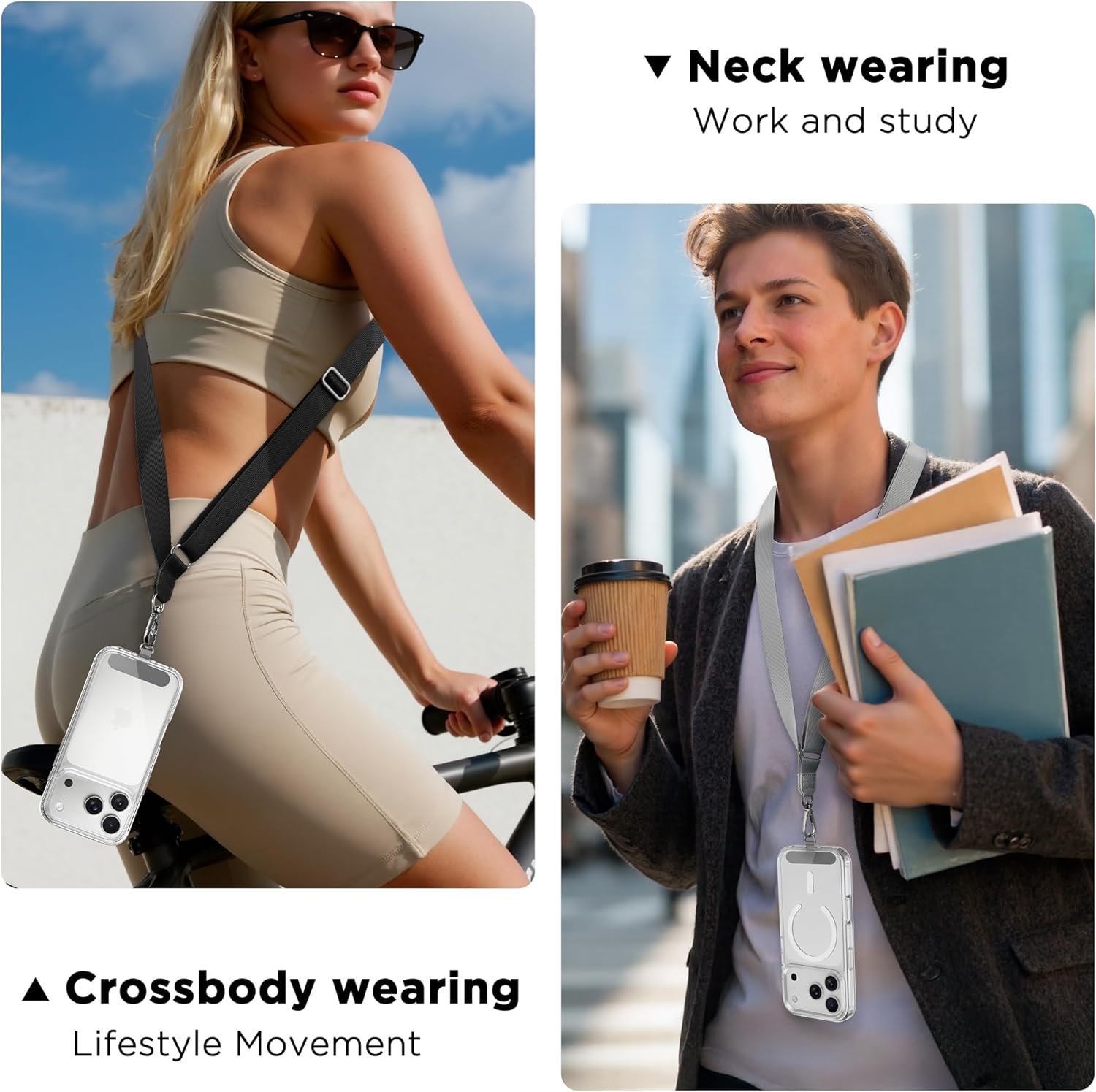 CACOE Phone Lanyard 2 Pack-2× Adjustable Neck Strap,2×Patches,Universal Multifuctional Lanyards Compatible with Most Smartphones(Black+Gray) - Image 8
