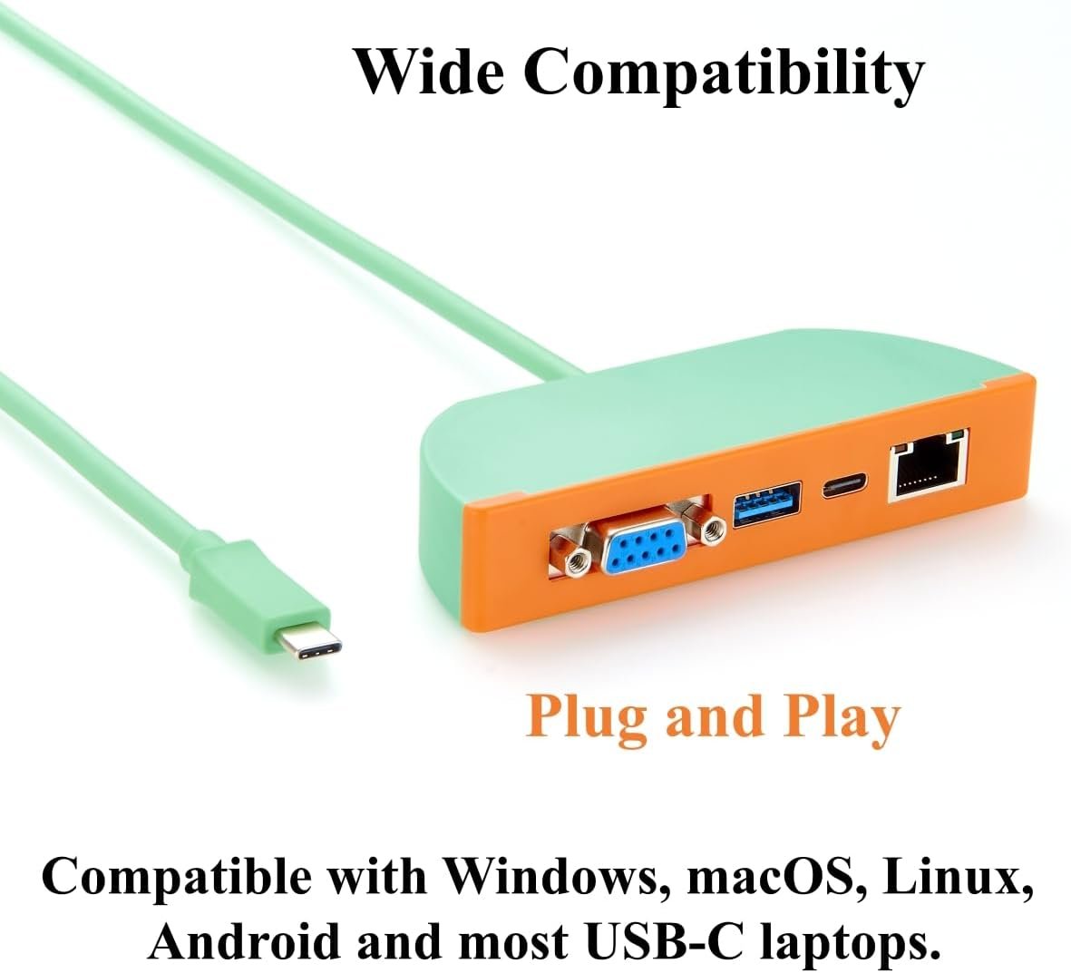 4-in-1 USB C Hub, Multiport Adapter with RS232 DB9, Gigabit Ethernet, 10Gbps USB-A & USB-C Ports, for Laptop, Windows, macOS, Linux, Android (0.3M) - Image 6