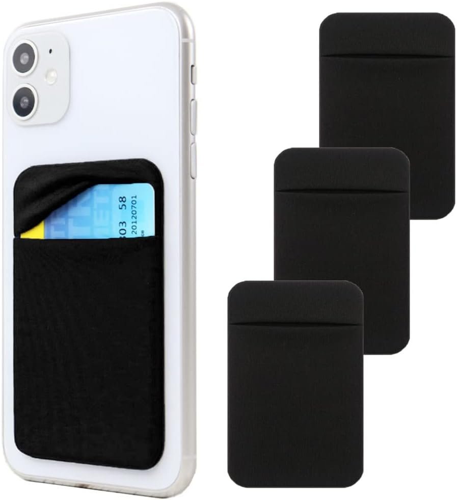 3Pack Adhesive Phone Pocket,Cell Phone Stick On Card Wallet,Credit Cards/ID Card Holder(Double Secure) with Self Sticker for Back of iPhone,Android and All Smartphones. (Black) - Image 2