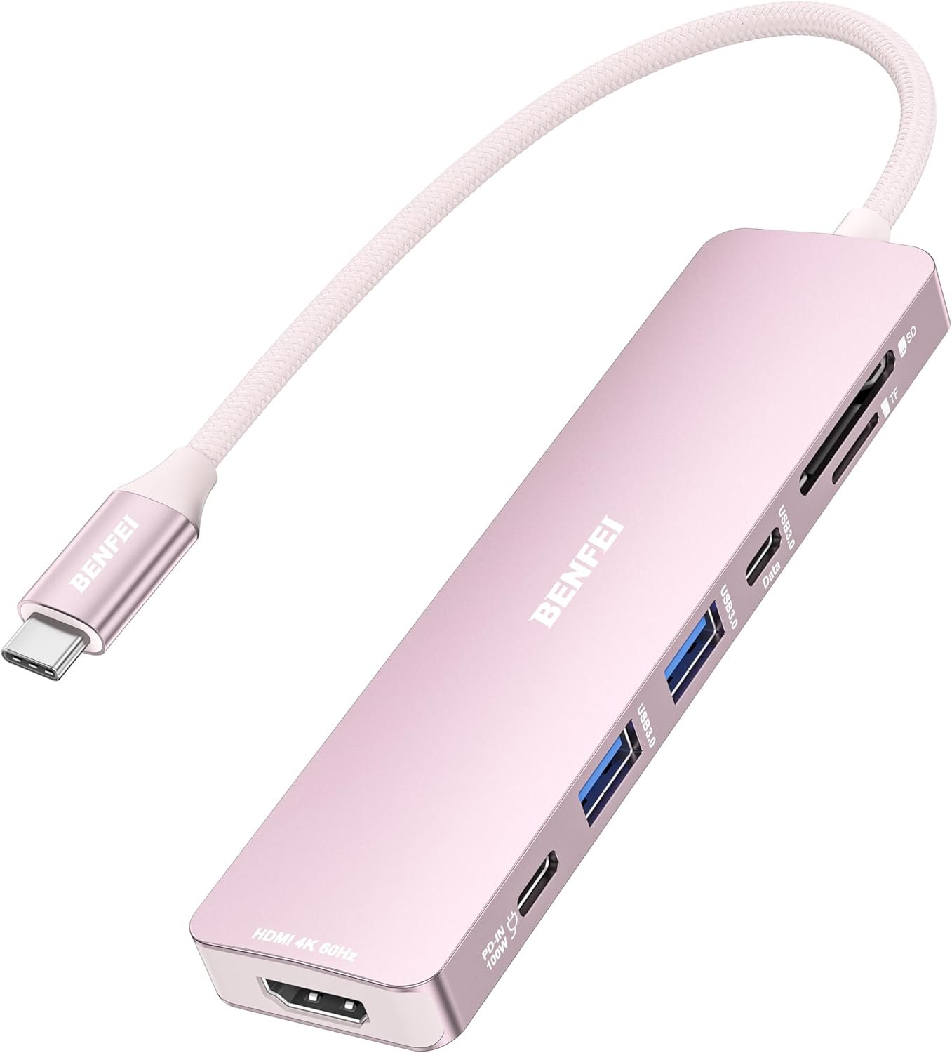 BENFEI 7-in-1 USB C Hub with HDMI(4K@60Hz), 2 USB-A, 1 USB-C Data, 100W Charge, SD/TF Card Reader, Silicone Tangle-Free Cable Compatible with MacBook Pro/Air, iPad Pro, iMac, iPhone 15 Pro/Pro Max - Image 2