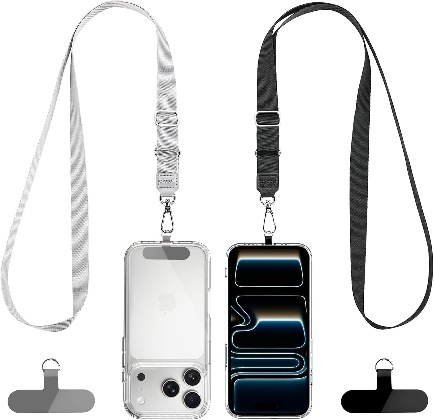 CACOE Phone Lanyard 2 Pack-2× Adjustable Neck Strap,2×Patches,Universal Multifuctional Lanyards Compatible with Most Smartphones(Black+Gray) - Image 2