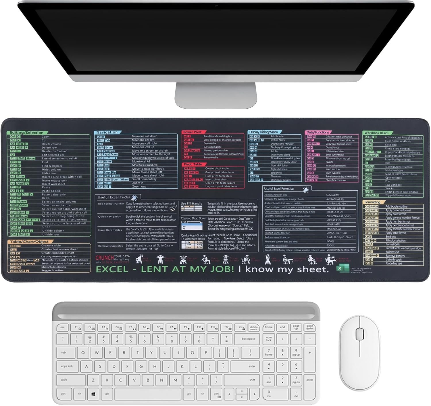 Excel/Word/Power Point/Windows Mouse Pad Set,Non-Slip&Waterproof,Extended Large XL Cheat Sheet Gaming Mousepads for Desk,Stitched Edge Rubber Sole for Home Office(31.5"X 11.8") - Image 2