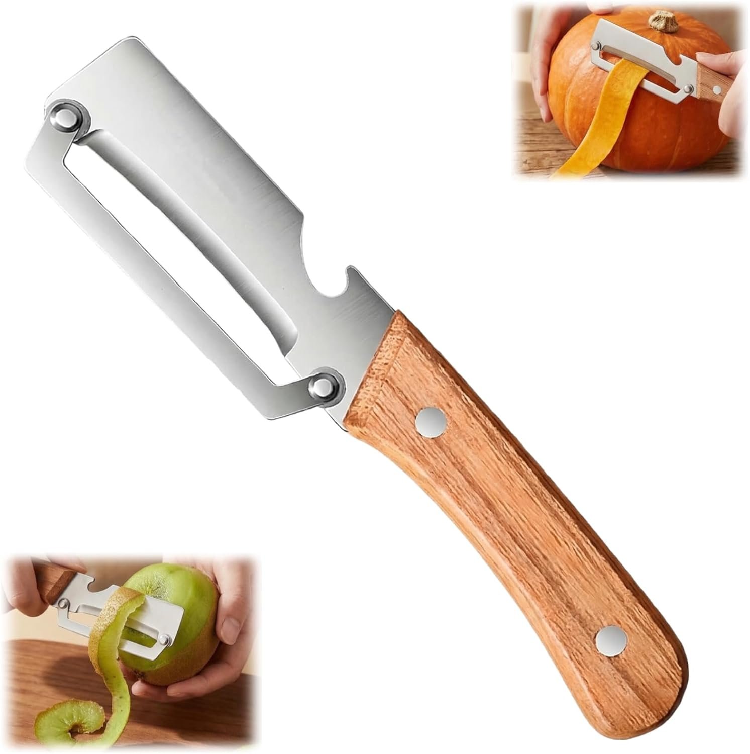Multi-Functional Vegetable Peeler for Kitchen, New Ultra-Sharp Stainless Steel Blade with Wooden Handle and Bottle Opener, For Fruits and vegetables (1 Pcs) - Image 2