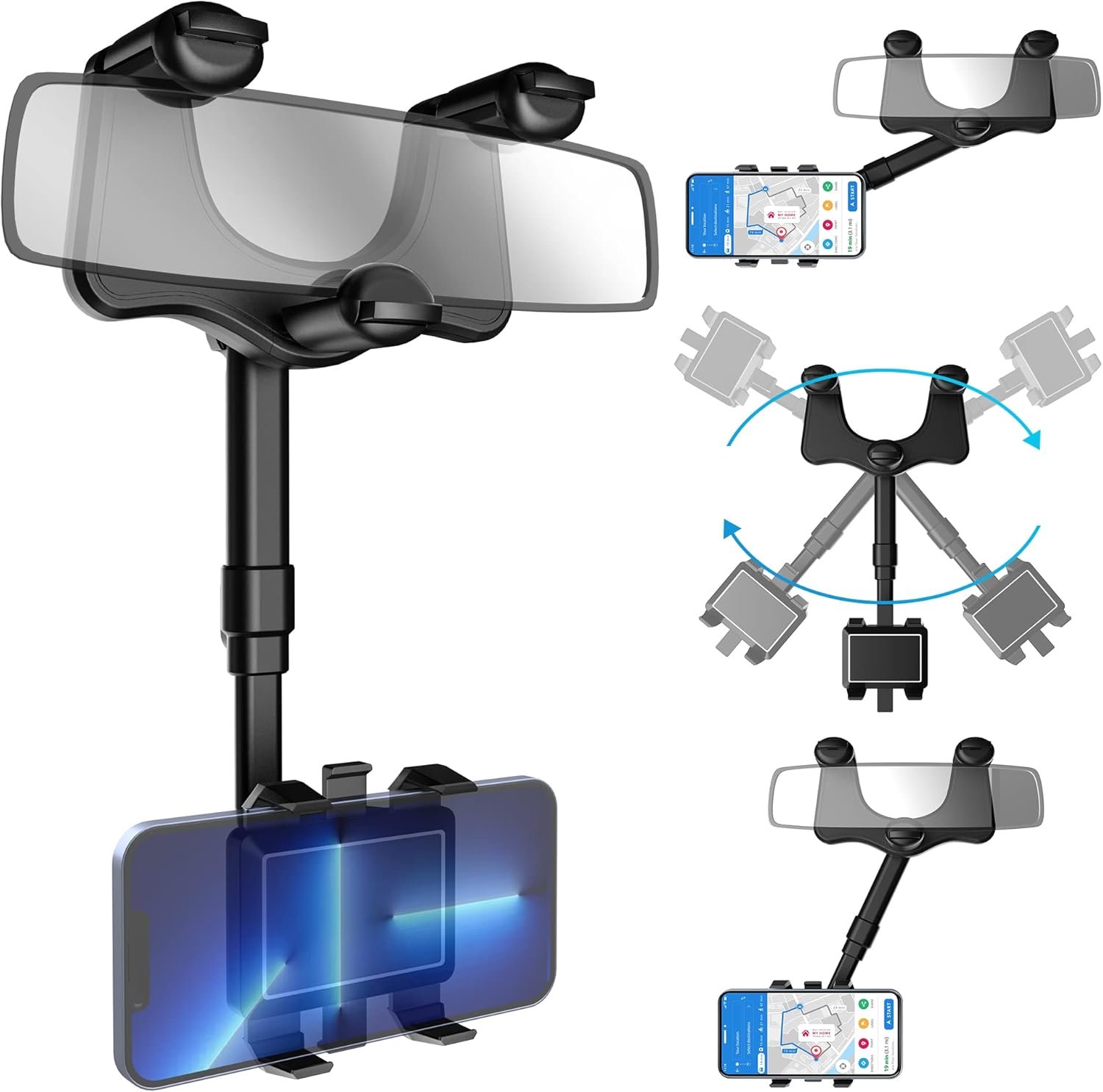 SXhyf Rear View Mirror Phone Holder, 2023 Rotatable and Retractable, Universal Mount, Cell Car Fit for iPhone 11 12 13 14 Pro Max Samsung All Phone - Image 2
