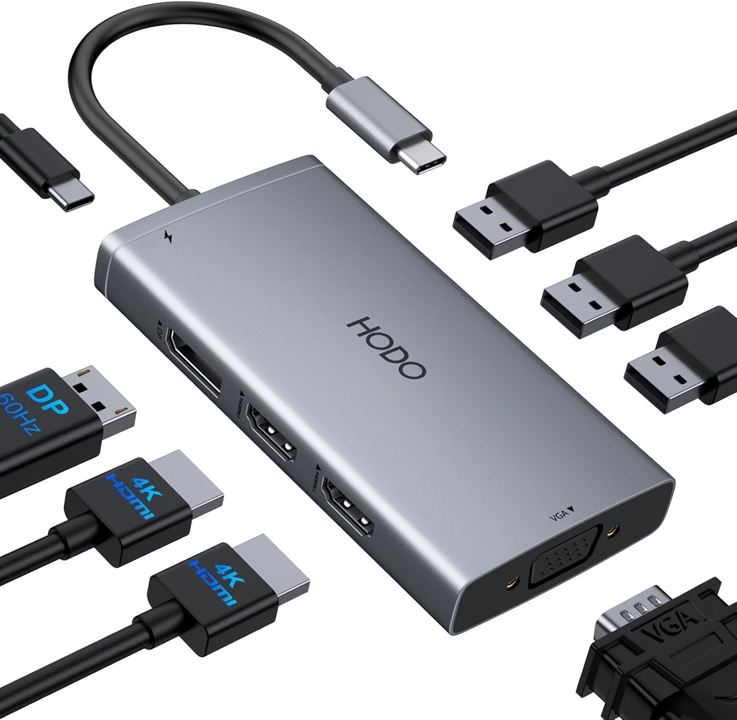 USB C Docking Station Dual Monitor Adapter for Dell HP, Laptop Docking Station 3 Monitors Quad Display USB C Hub Dongle to 4K HDMI+DP+VGA,3 USB2.0,100W PD,8 in 1 Thunderbolt Dock for Lenovo,Surface - Image 2