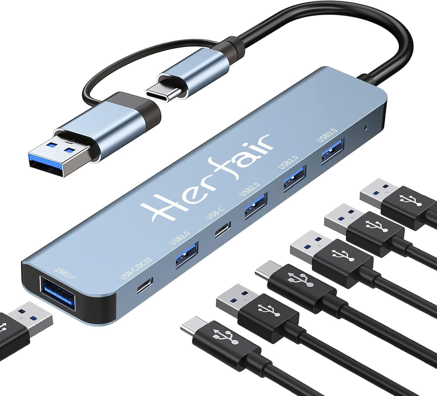 USB C Hub USB Hub Aluminum 7 in 1 USBC Dock with USB3.0 & USB2.0 Ports Extender Multiport Adapter for PC/Laptops/MacBook Pro/Air/iMac/iPad and More Devices - Image 2