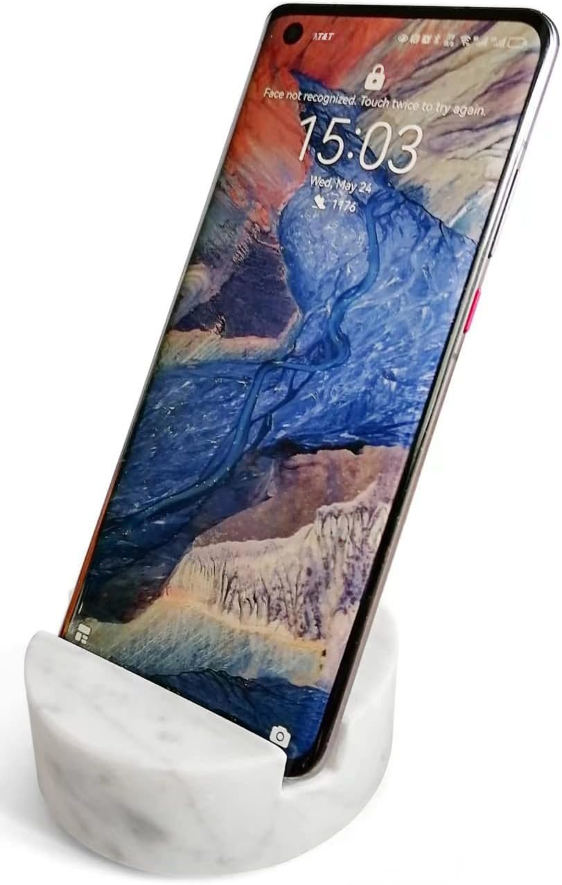 fashciaga Luxurious Marble Cell Phone Stand Holder for Cellphone Tablet On Desk, Countertop, Table, Nightstand. Heavy Real Stone Mobile Phone Stands (Solid) - Image 2