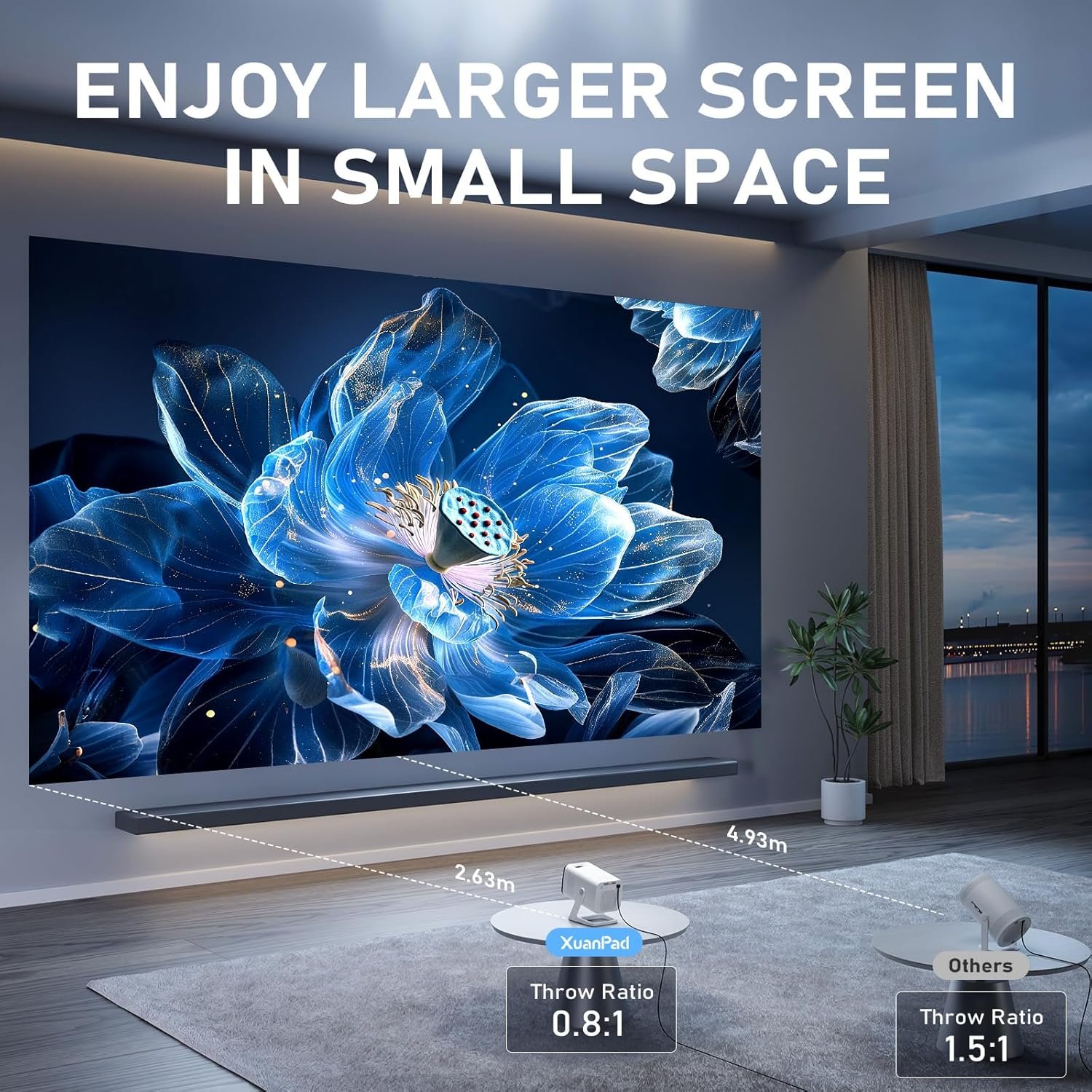 【Ivory Projector & Built-in Apps】 XuanPad Mini Projector with Wi-Fi and Bluetooth, Full HD 1080P Smart Portable Projector with 210° Stand, Auto Vertical Keystone, Compatible with HDMI/USB/TV Stick - Image 8