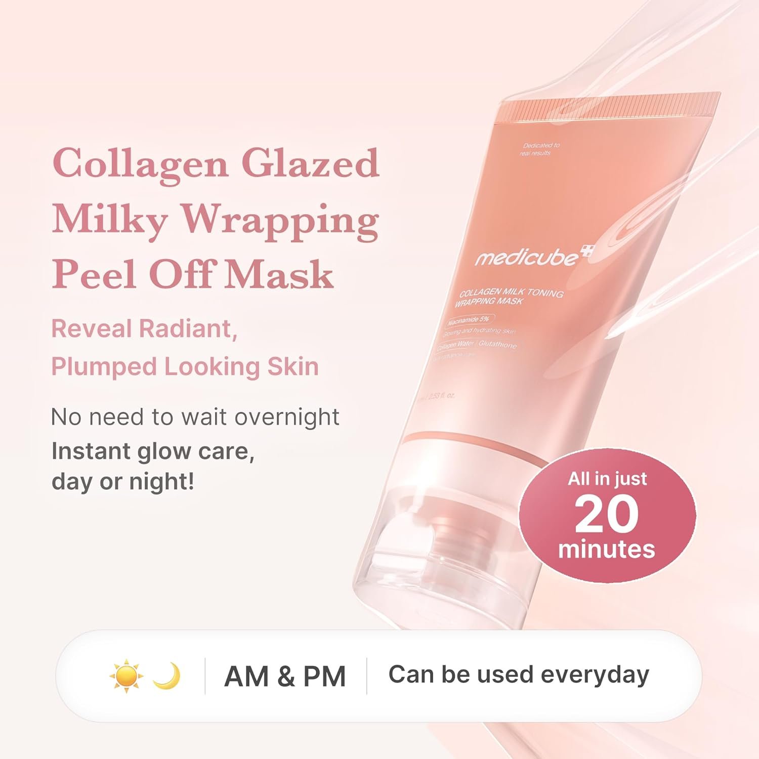 medicube Milky Collagen Double Glow Lock Duo: Collagen Glazed Milky Wrapping Mask and Booster Serum | 130DaCollagen, Niacinamide, Glutathione for Plumped, Radiant Glass Skin - Image 3