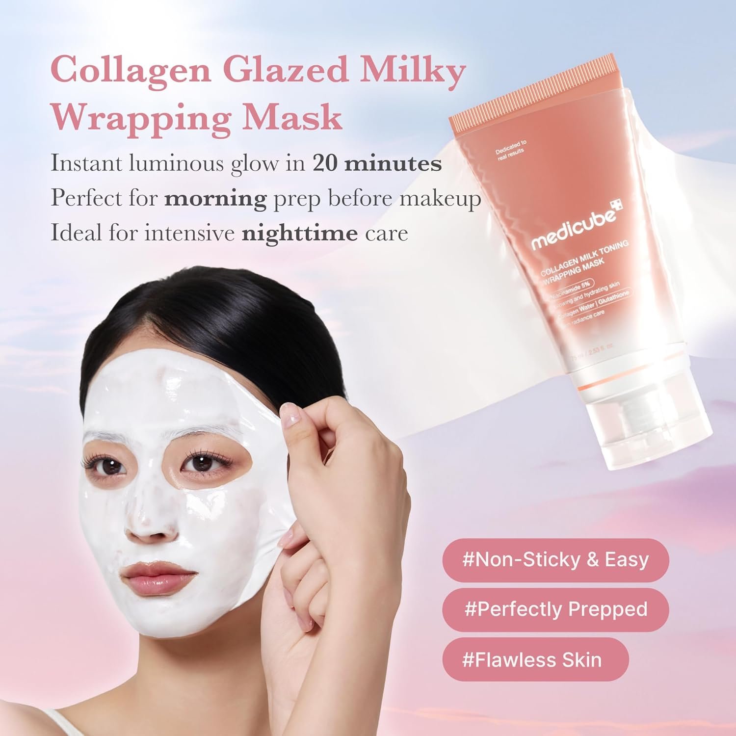 medicube Milky Collagen Double Glow Lock Duo: Collagen Glazed Milky Wrapping Mask and Booster Serum | 130DaCollagen, Niacinamide, Glutathione for Plumped, Radiant Glass Skin - Image 4