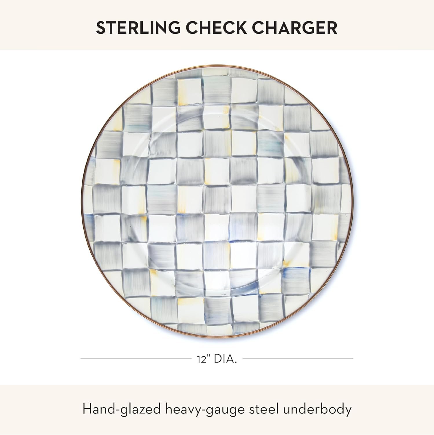 MACKENZIE-CHILDS Enamel Charger Plate, Charger Decoration for Dinner Plates or Home Decor, 12 Inches, Gray-and-White Sterling Check, Set of 1 - Image 5