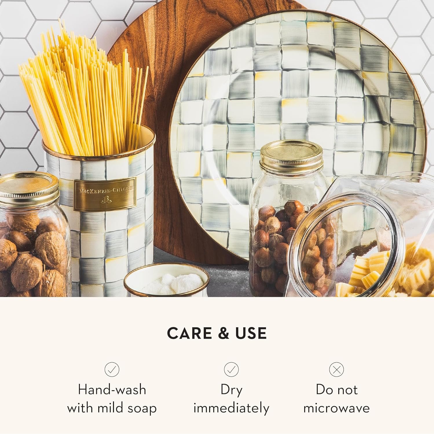 MACKENZIE-CHILDS Enamel Charger Plate, Charger Decoration for Dinner Plates or Home Decor, 12 Inches, Gray-and-White Sterling Check, Set of 1 - Image 6