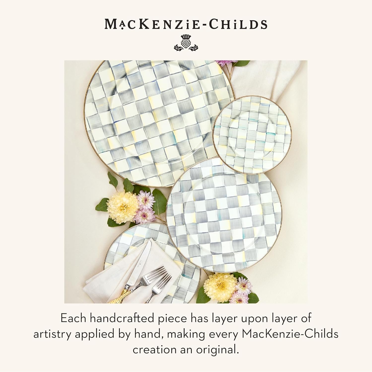MACKENZIE-CHILDS Enamel Charger Plate, Charger Decoration for Dinner Plates or Home Decor, 12 Inches, Gray-and-White Sterling Check, Set of 1 - Image 7