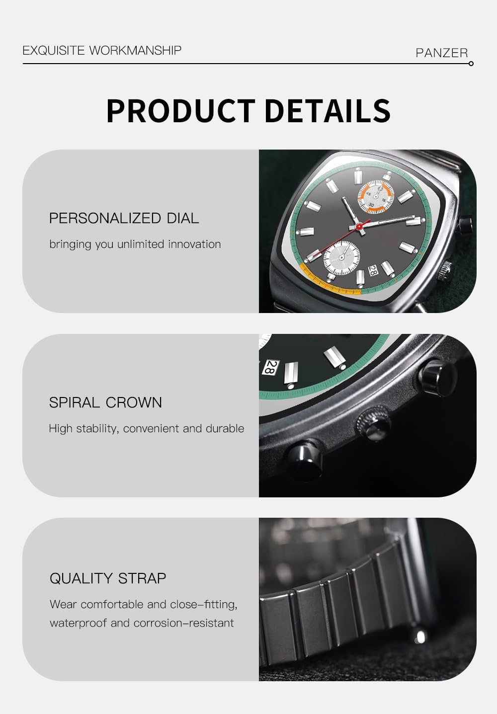 Gosasa Fashion Business Square Mens Watches Luminous Waterproof Quartz Watch with Calendar & Chronograph - Stylish Gold & Silver Wristwatch Stainless Steel Band - Image 6