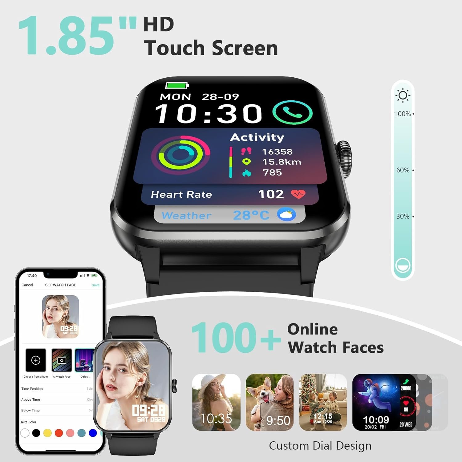 Blackview 2026 Smart Watch (Answer/Make Calls), Fitness Watch for Men and Women with Heart Rate/SpO2/Sleep Monitor/2 Straps, 100+ Sports Modes, IP68 Waterproof Activity Tracker for Android/iPhone - Image 5