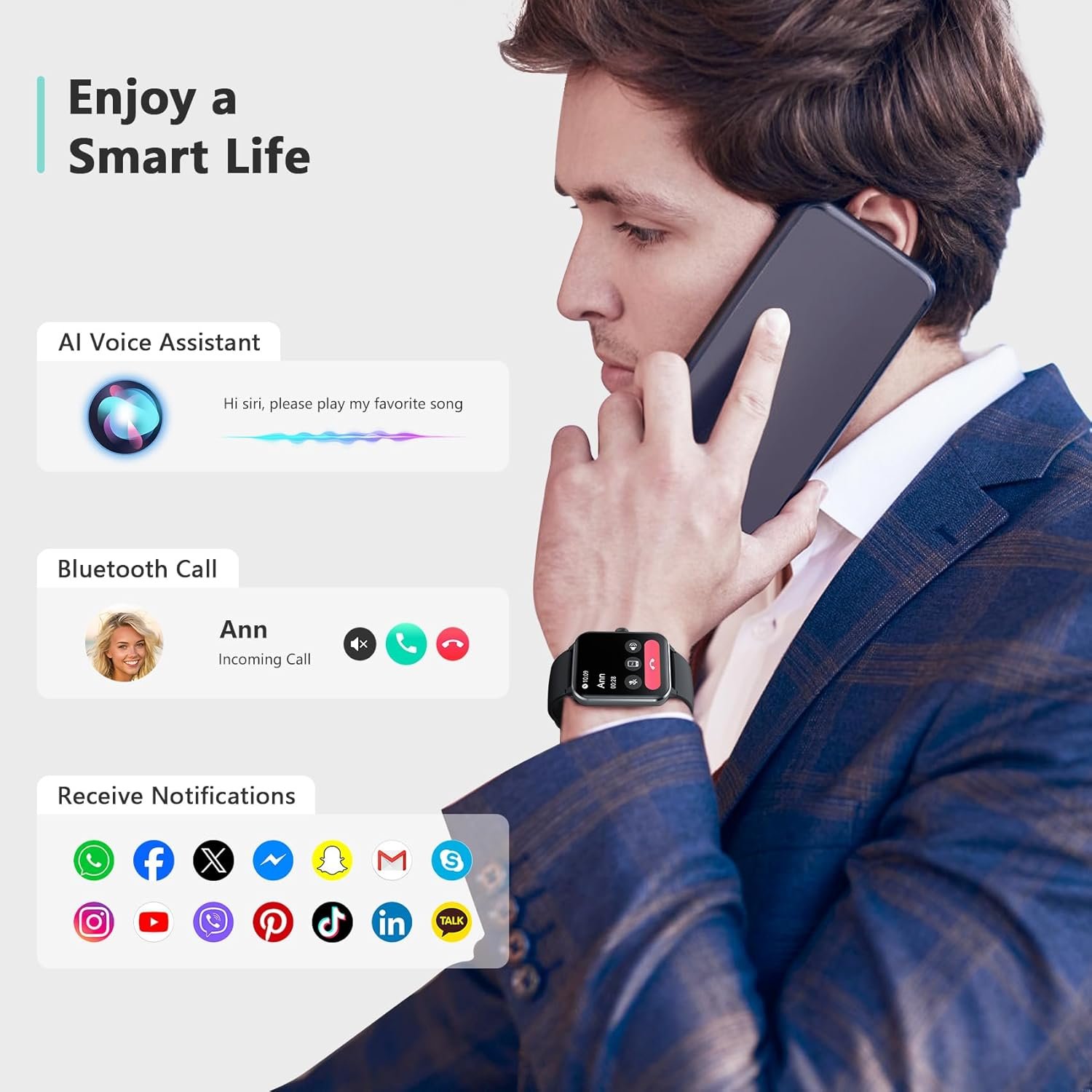 Blackview 2026 Smart Watch (Answer/Make Calls), Fitness Watch for Men and Women with Heart Rate/SpO2/Sleep Monitor/2 Straps, 100+ Sports Modes, IP68 Waterproof Activity Tracker for Android/iPhone - Image 6