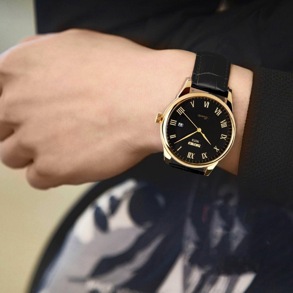SKMEI Business Men’s Quartz Wristwatches Roman Numeral Leather Band Casual Water Resist Analog Watches - Image 3
