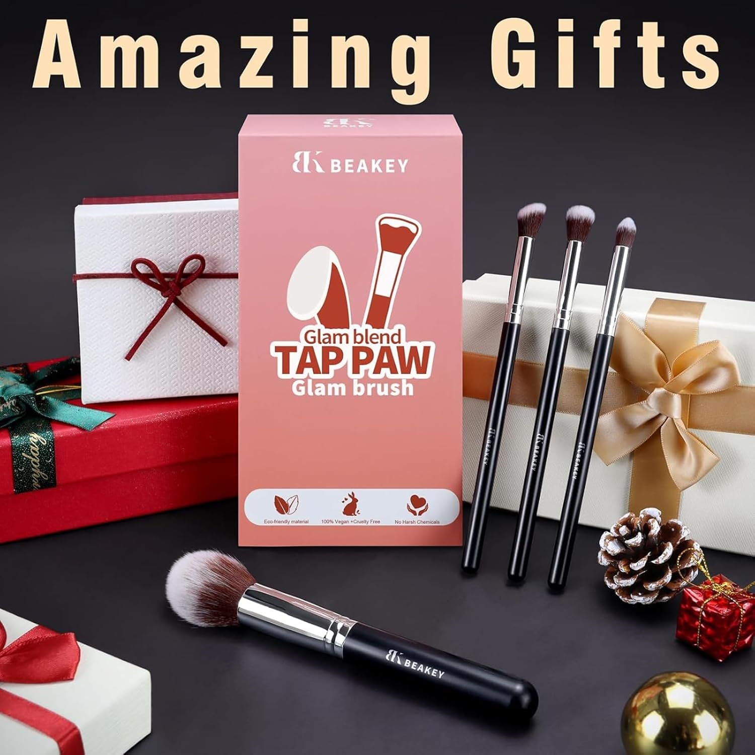 BEAKEY Makeup Brushes Set, Professional Foundation Eyeshadow Concealer Blush Powder Bronzer Applicator, 2 Blender Sponge with Beauty Paper Case - Image 8