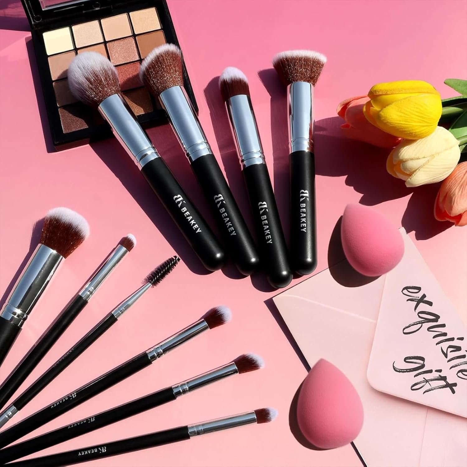 BEAKEY Makeup Brushes Set, Professional Foundation Eyeshadow Concealer Blush Powder Bronzer Applicator, 2 Blender Sponge with Beauty Paper Case - Image 9