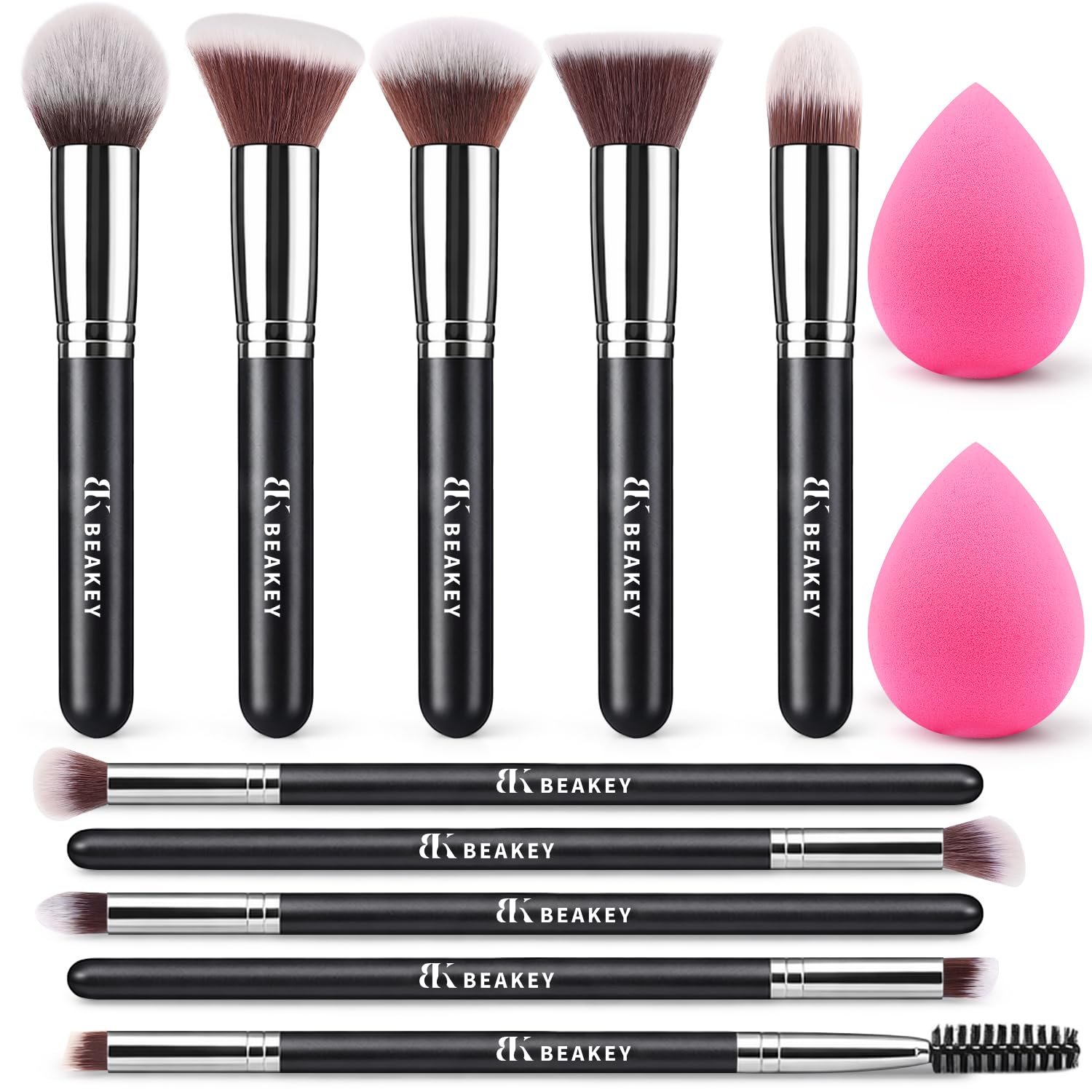 BEAKEY Makeup Brushes Set, Professional Foundation Eyeshadow Concealer Blush Powder Bronzer Applicator, 2 Blender Sponge with Beauty Paper Case - Image 2