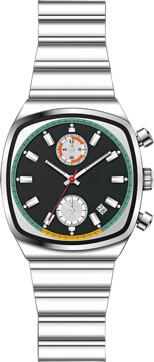 Gosasa Fashion Business Square Mens Watches Luminous Waterproof Quartz Watch with Calendar & Chronograph - Stylish Gold & Silver Wristwatch Stainless Steel Band - Image 2