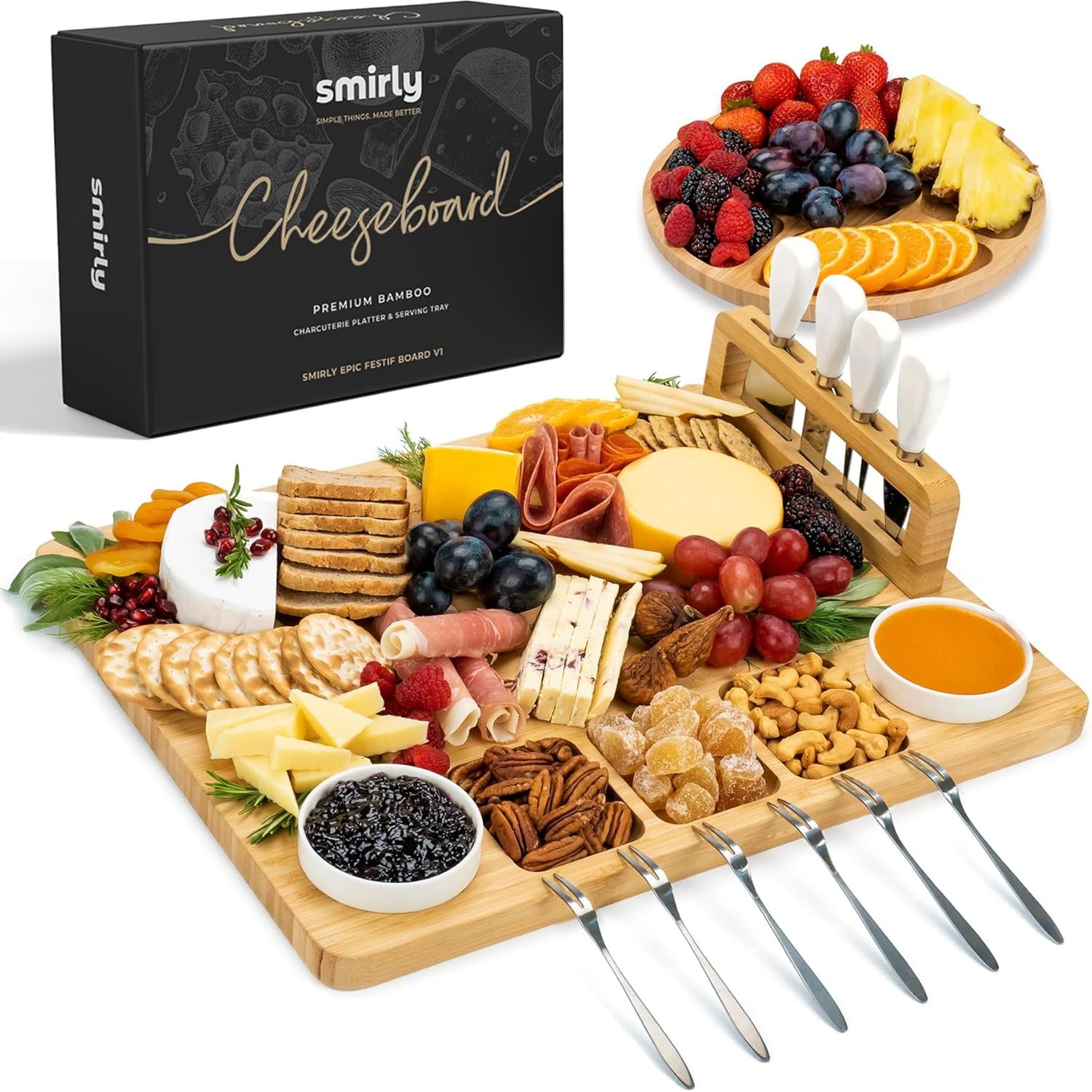 SMIRLY Charcuterie Boards Set, Large Cheese Board Set, Natural Bamboo Charcuterie Tray Cheese Platter with Accessories - Housewarming Gifts New Home, Wedding & Bridal Shower Gifts for Women, Couples - Image 2